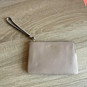 NEW COACH Wristlet Corner Zip Wallet •Crossgrain Leather in Taupe Tan Beige NWT
